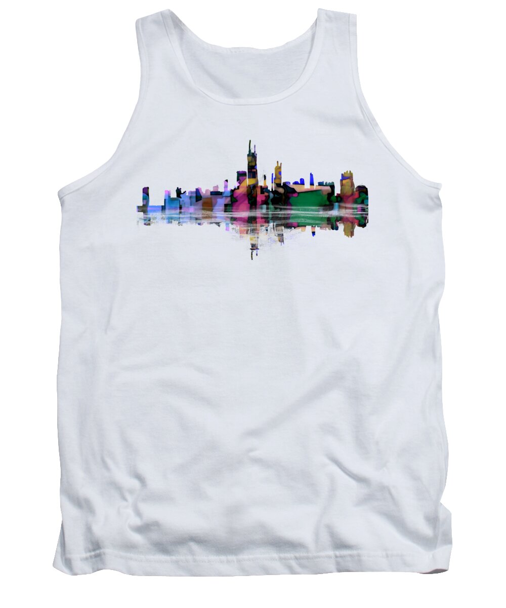Abstract Tank Top featuring the digital art Chicago Skyline Abstract by Eileen Backman