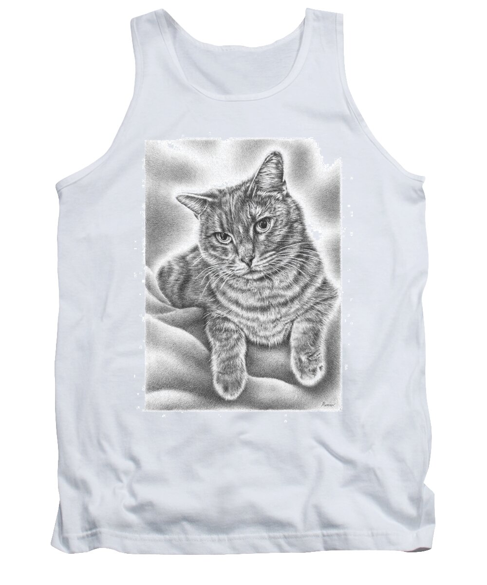 Cat Tank Top featuring the drawing Chilling Cat by Casey 'Remrov' Vormer