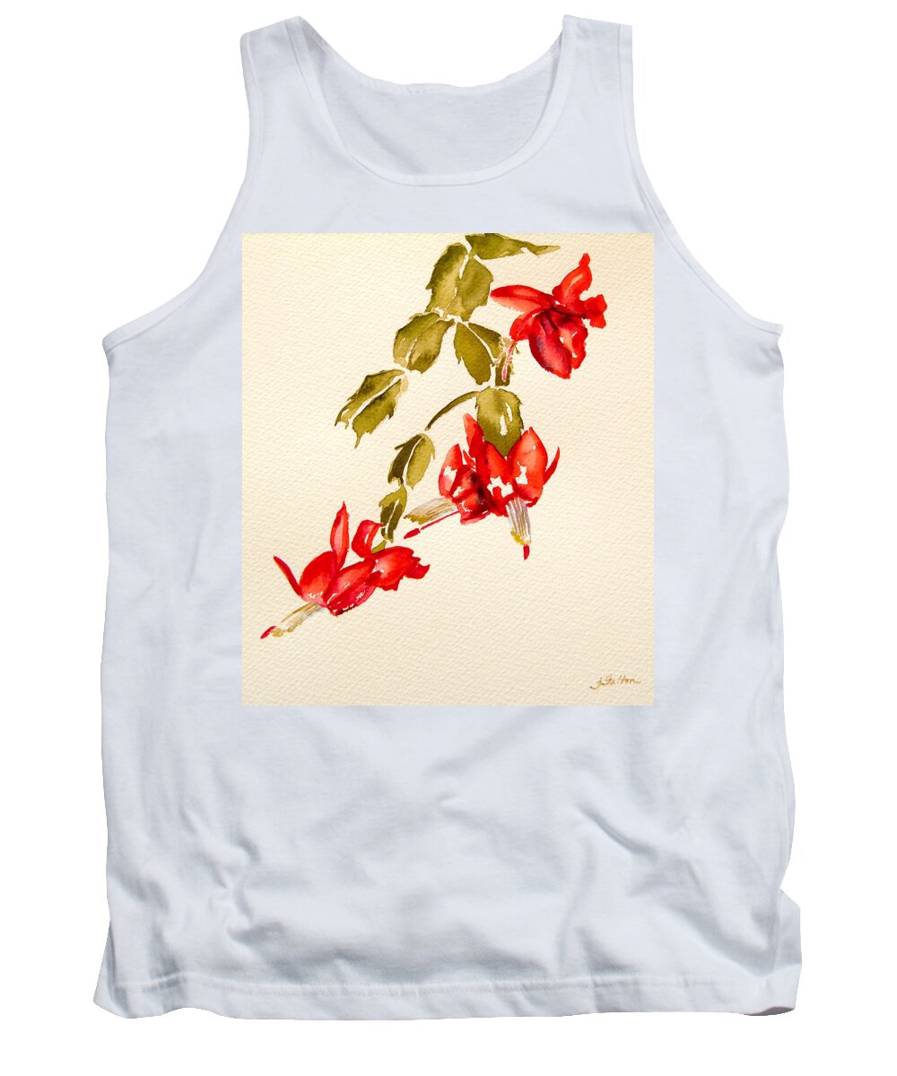 Christmas Tank Top featuring the painting Christmas cactus 5 by Julianne Felton