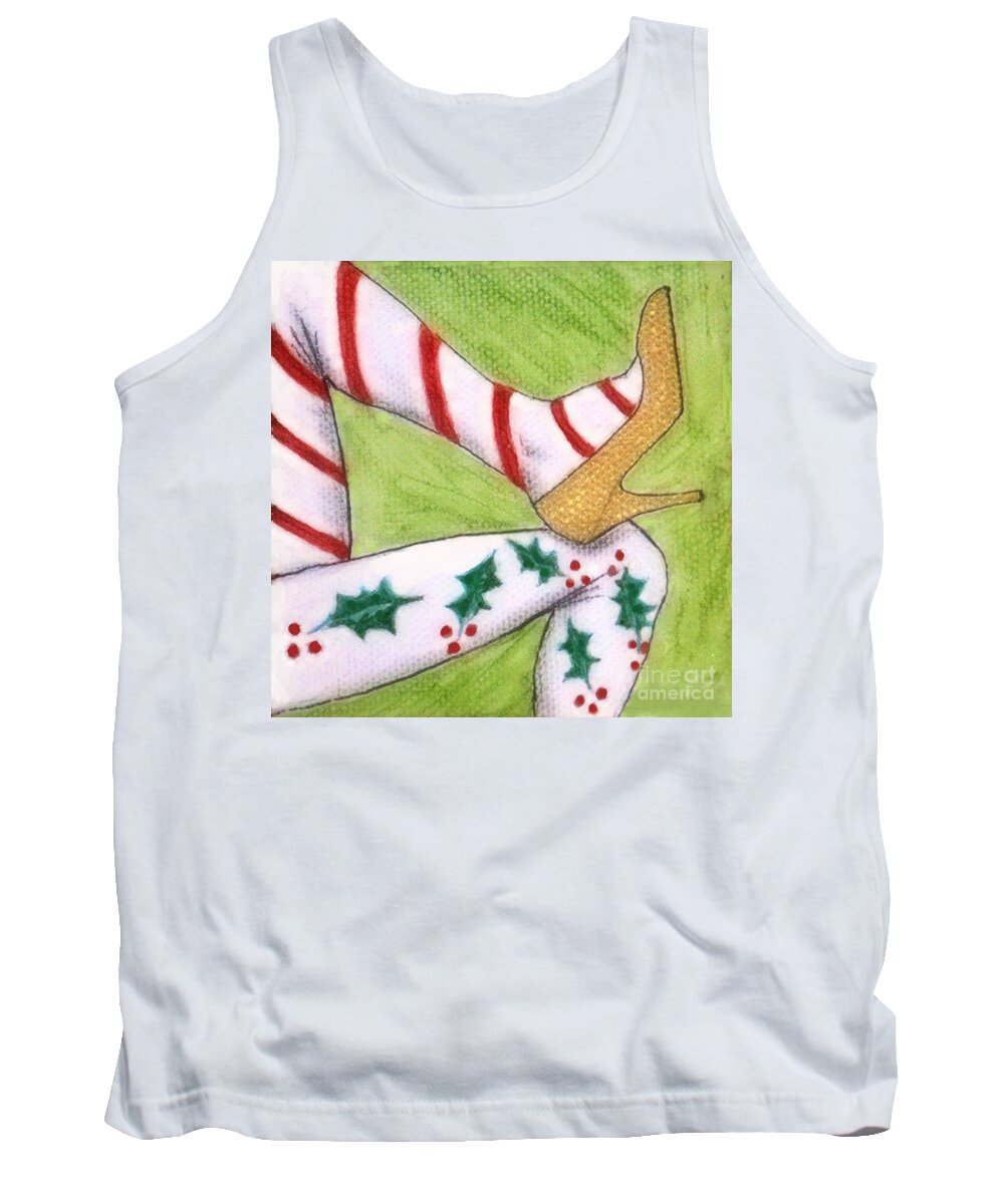 Christmas Tank Top featuring the drawing Christmas Legs by Jayne Somogy