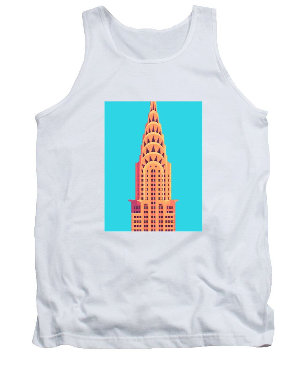 Architecture Tank Top featuring the digital art Chrysler Building - Cyan by Organic Synthesis