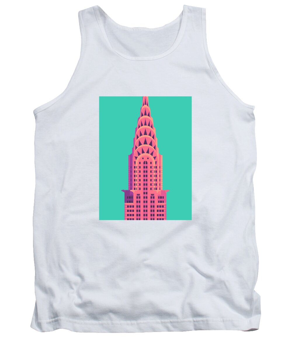 Architecture Tank Top featuring the digital art Chrysler Building - Green by Organic Synthesis