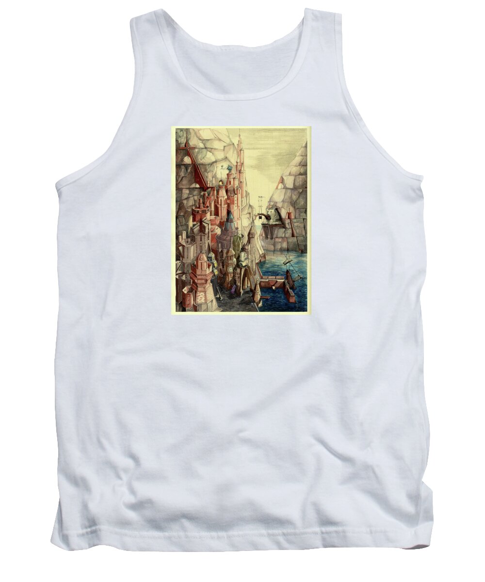 Calvino Tank Top featuring the drawing Cities and Memory # 4 - Zora by Paul HAIGH