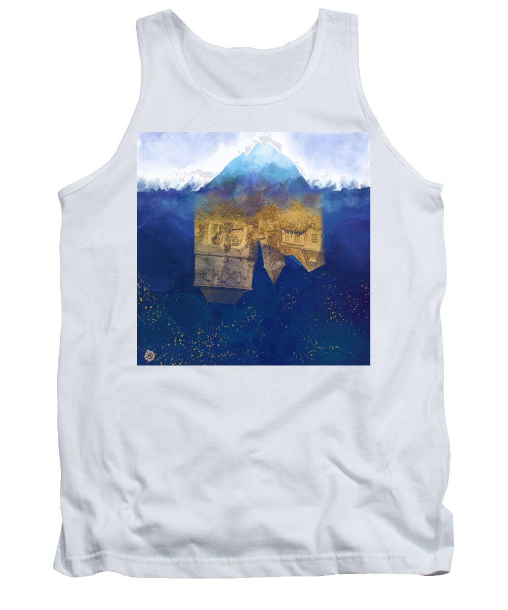 Climate Tank Top featuring the digital art City Under Water - Climate Change Surrealism by Andreea Dumez