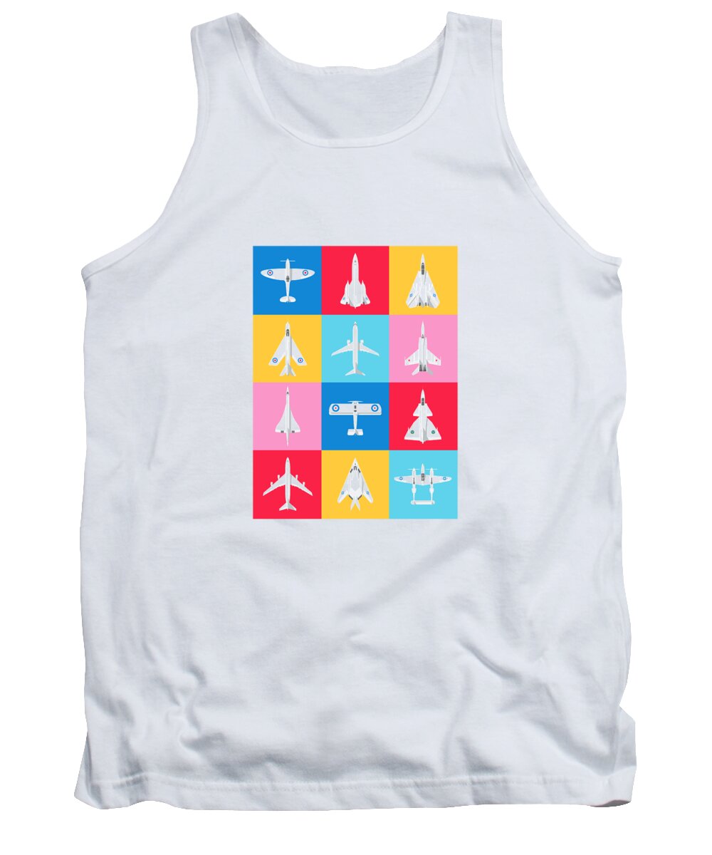 Airplane Tank Top featuring the digital art Classic Iconic Aircraft Pattern - International by Organic Synthesis
