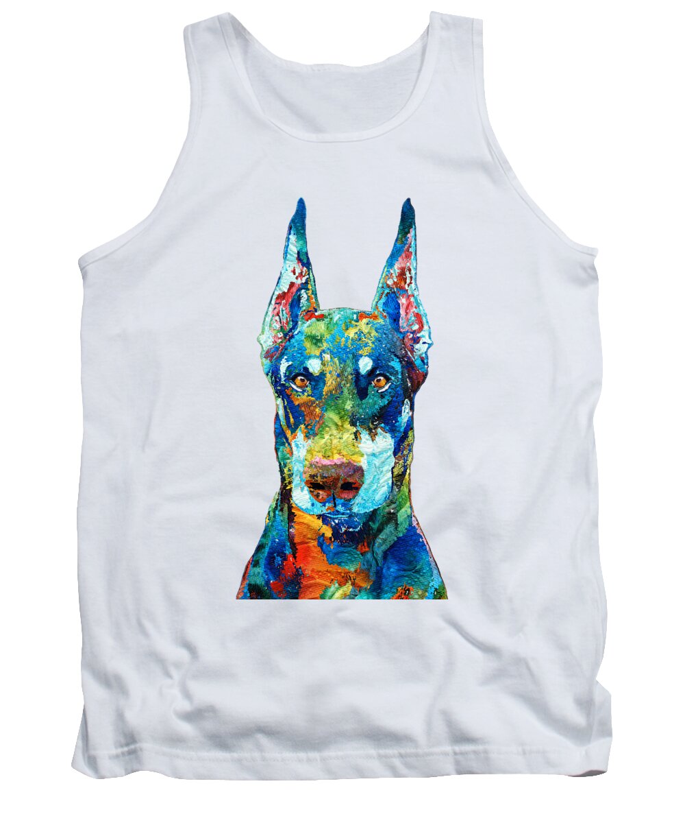 Doberman Pinscher Tank Top featuring the painting Colorful Doberman by Sharon Cummings by Sharon Cummings