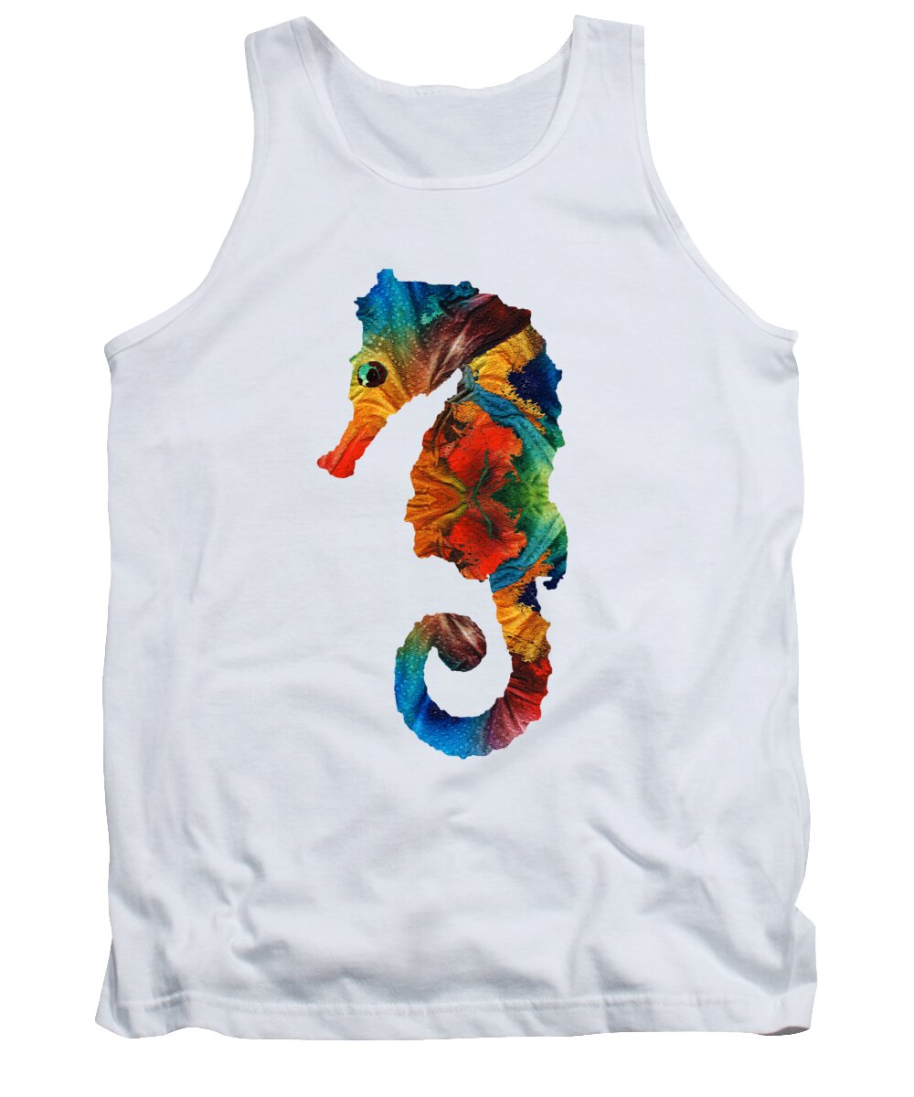 Seahorse Tank Top featuring the painting Colorful Seahorse Art by Sharon Cummings by Sharon Cummings