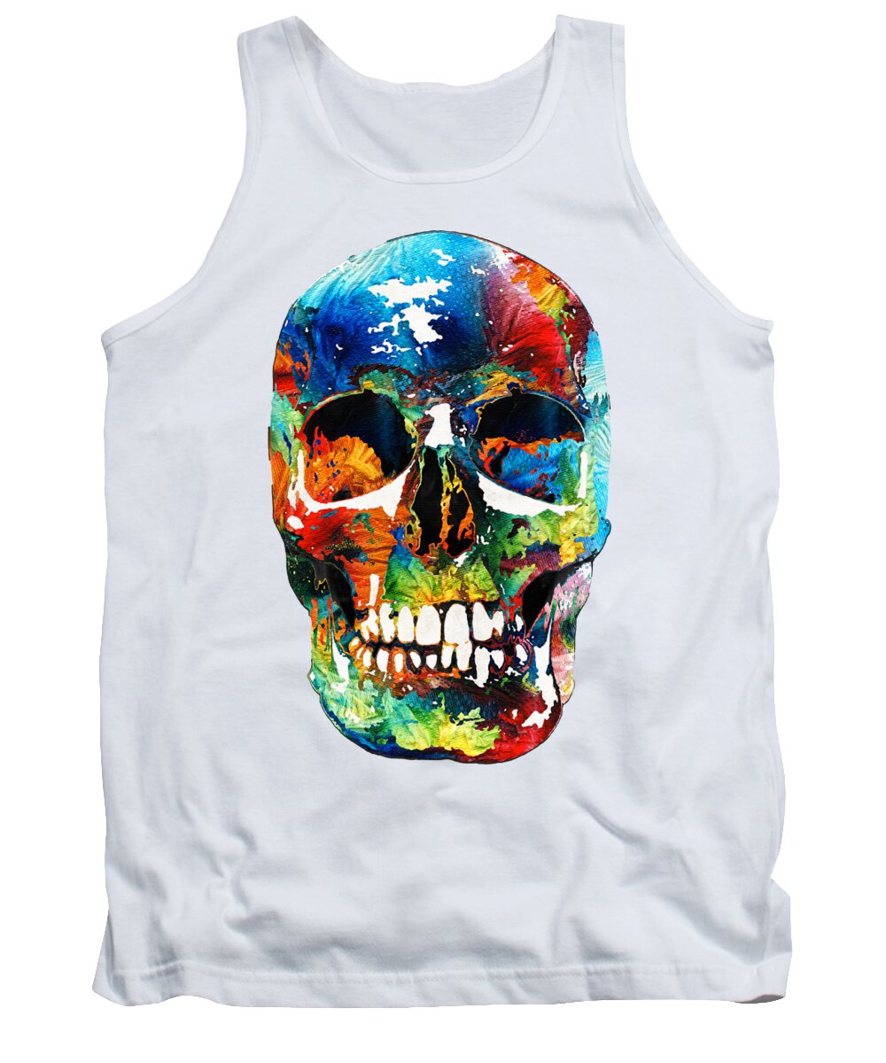 Skull Tank Top featuring the painting Colorful Skull Art - Aye Candy - By Sharon Cummings by Sharon Cummings