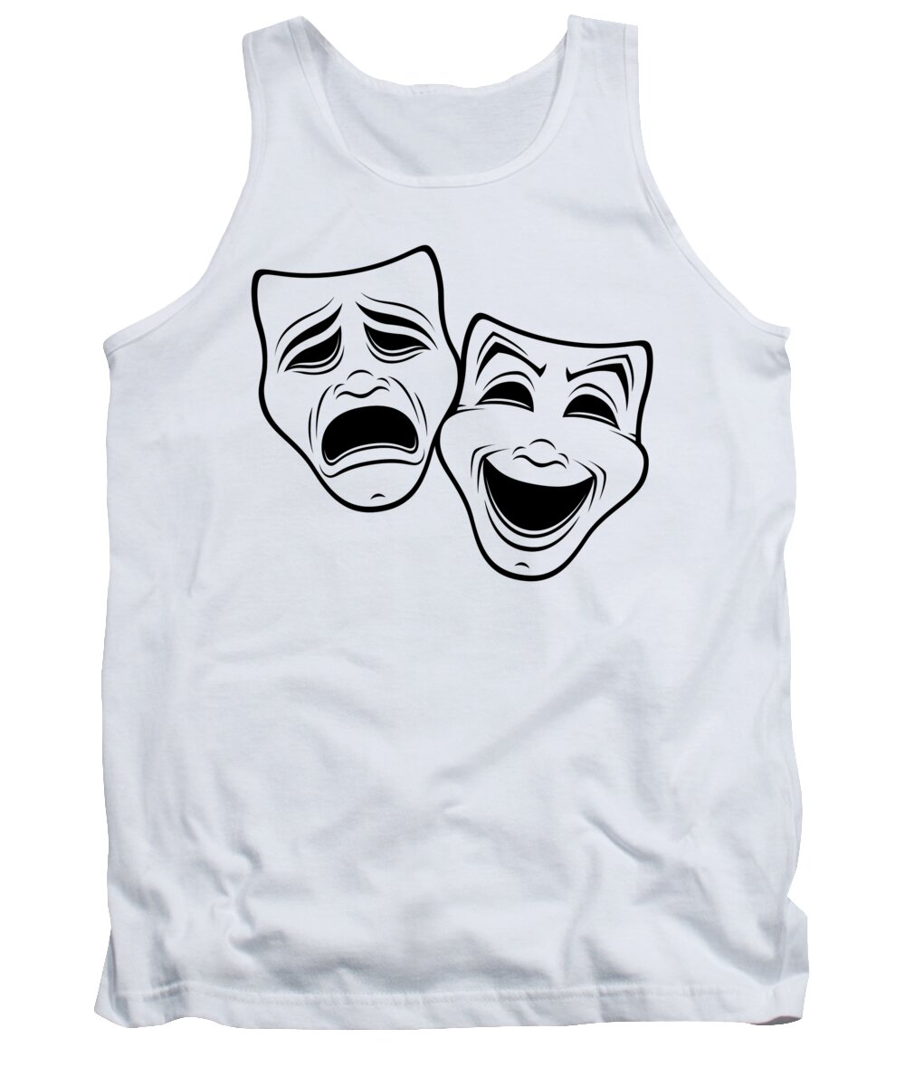 Acting Tank Top featuring the digital art Comedy And Tragedy Theater Masks Black Line by John Schwegel