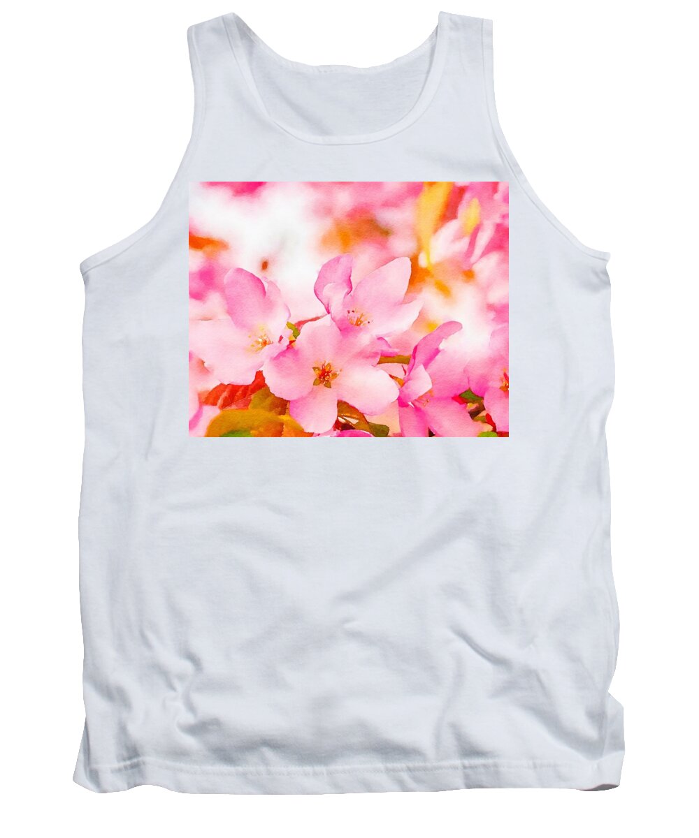 Watercolor Tank Top featuring the mixed media PInk Crab Apple Blossoms Watercolor by Susan Rydberg
