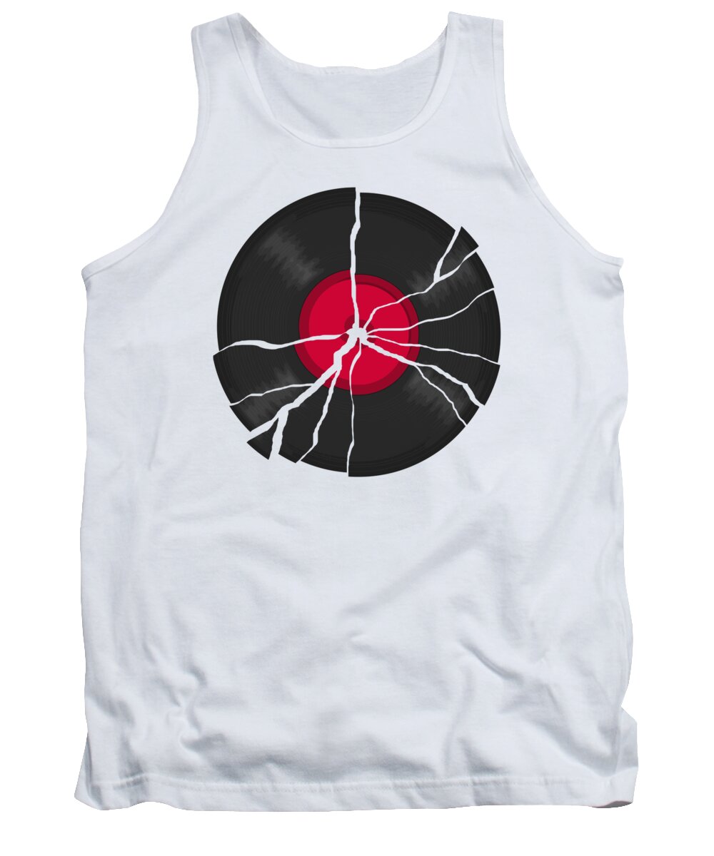 Cracked Tank Top featuring the digital art Cracked LP Vinyl Record by Megan Miller
