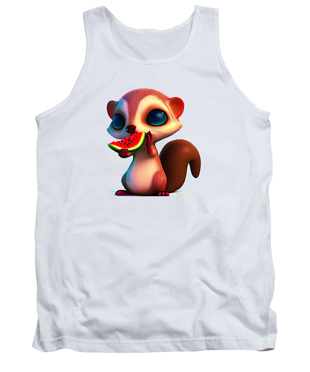 Cute Ai Art Weasel Eating Watermelon Abstract Expressionistic Effect Tank Top featuring the digital art Cute AI Art Weasel Eating Watermelon Abstract Expressionistic Effect by Rose Santuci-Sofranko