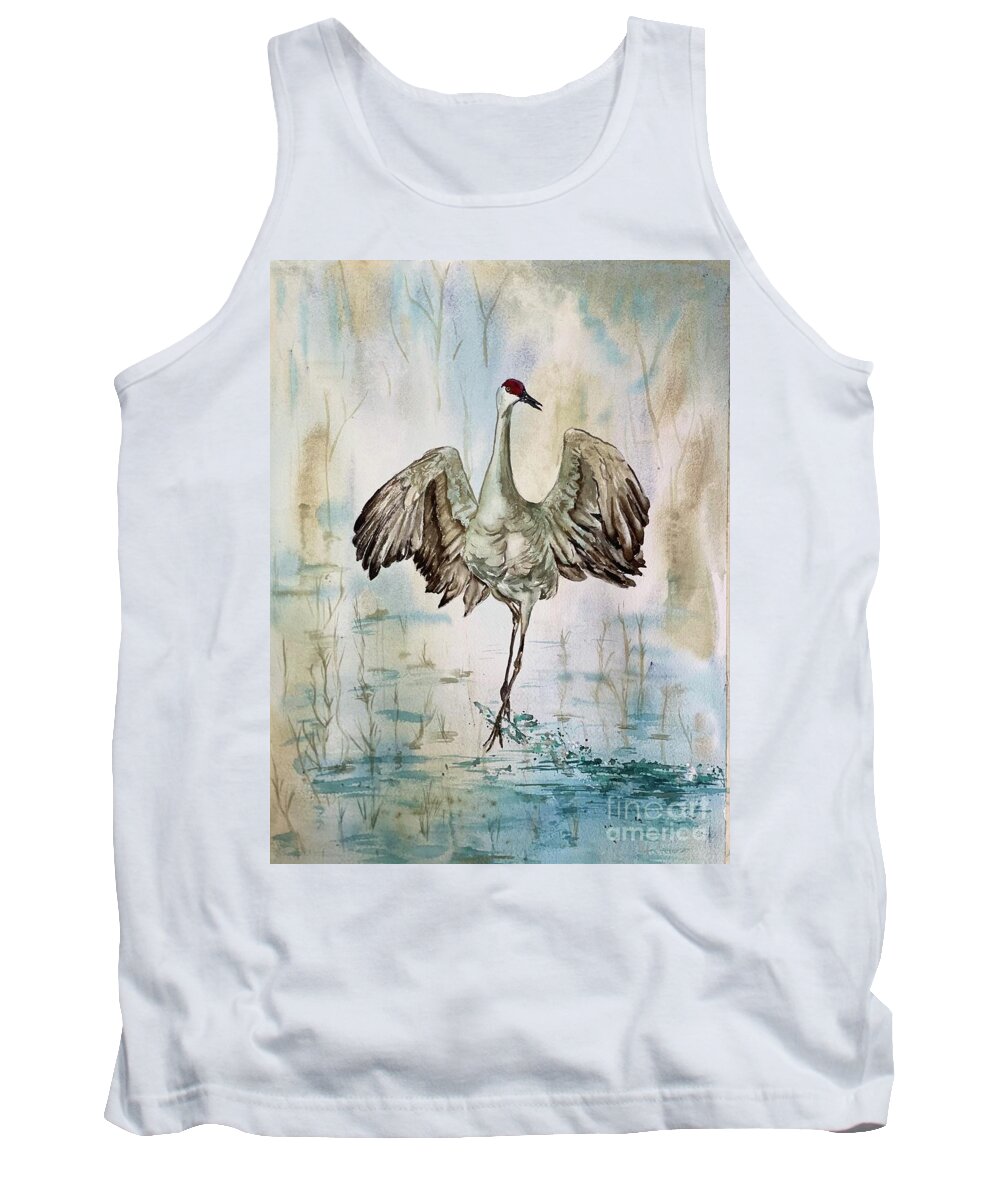 Sand Hill Crane Tank Top featuring the painting Dancing by Diane Ziemski
