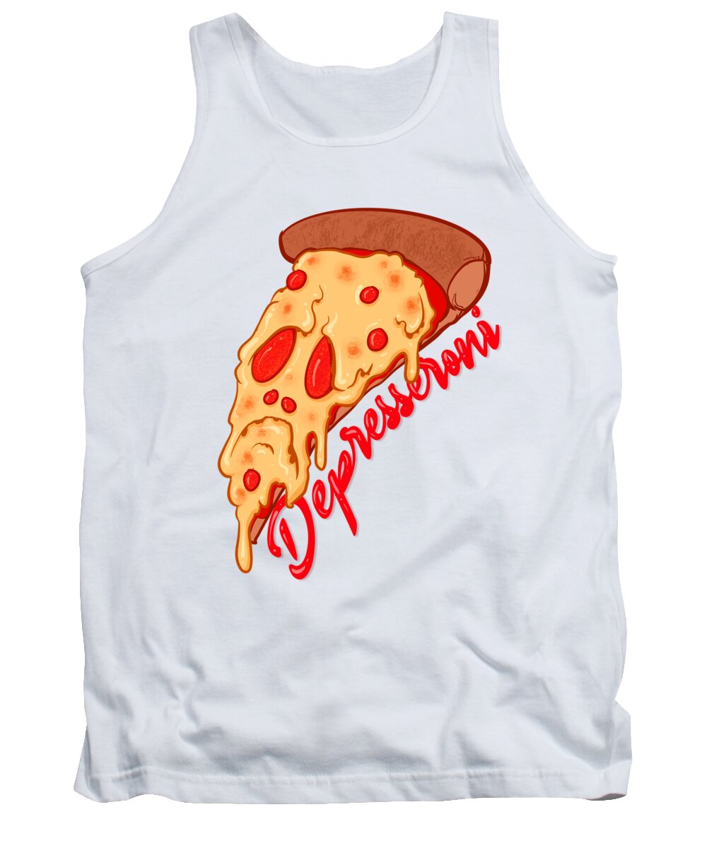Pizza Tank Top featuring the drawing Depresseroni by Ludwig Van Bacon