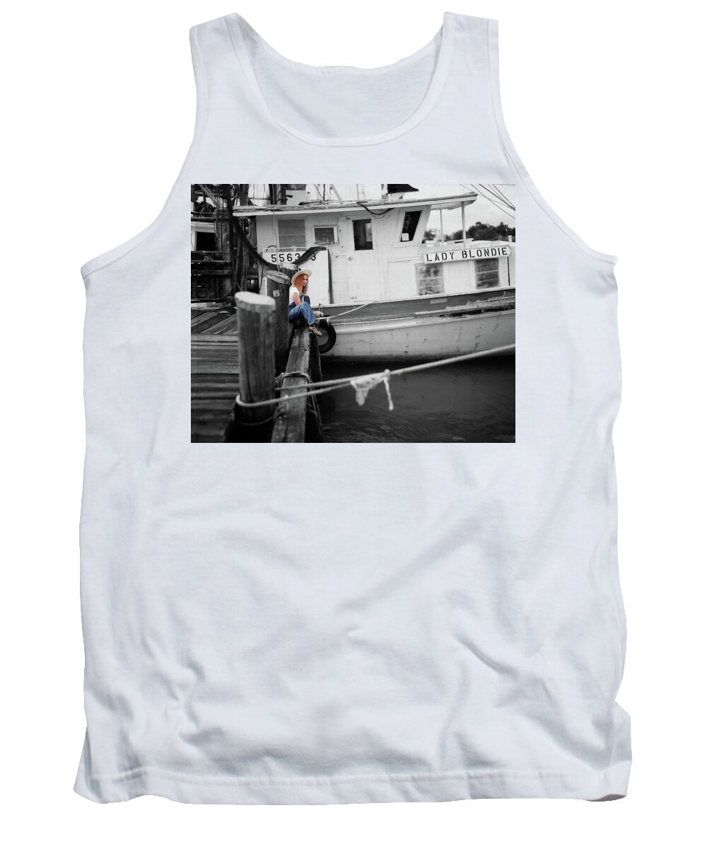 Fishing Tank Top featuring the photograph Dock Fishing in Delcambre by James C Richardson