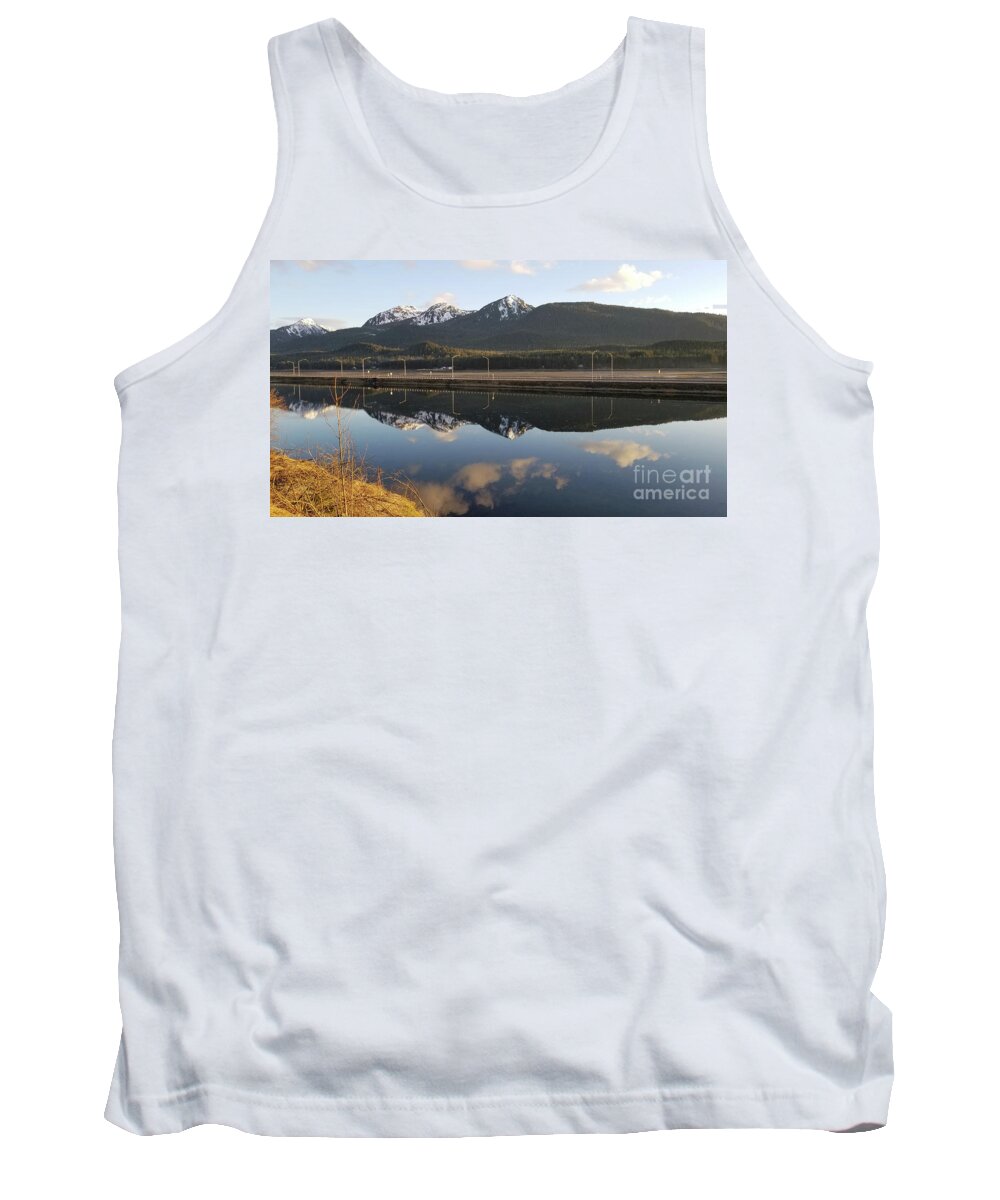 #alaska #juneau #ak #cruise #tours #vacation #peaceful #reflection #twinlakes #egandrive #douglas #capitalcity #clouds #evening #dusk Tank Top featuring the photograph Douglas, Reflected by Charles Vice