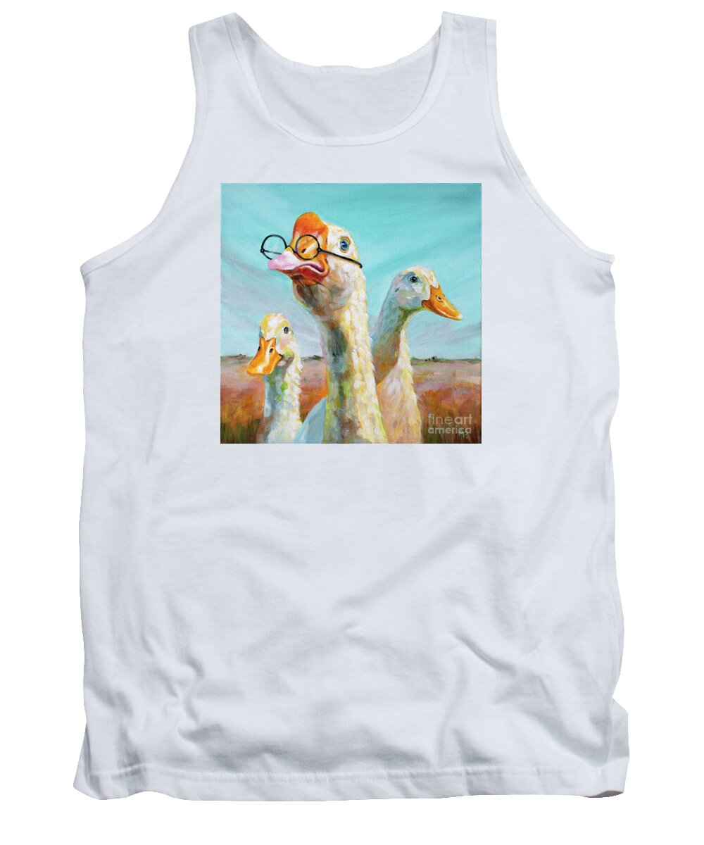 Duck Tank Top featuring the painting Duck Duck GOOSE - painting by Annie Troe