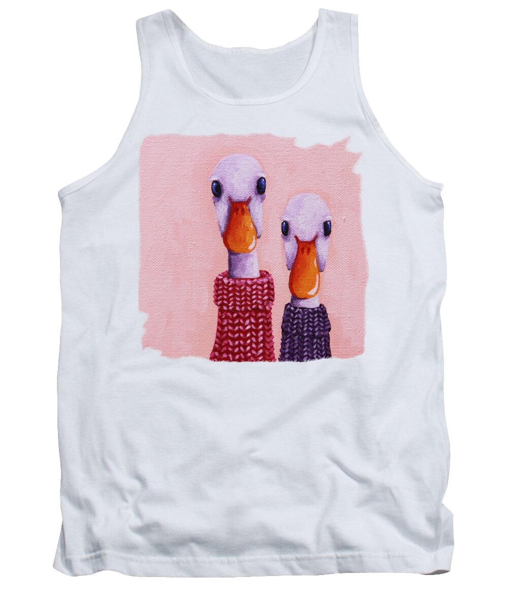 Duck Tank Top featuring the painting Ducks in Jumpers by Lucia Stewart