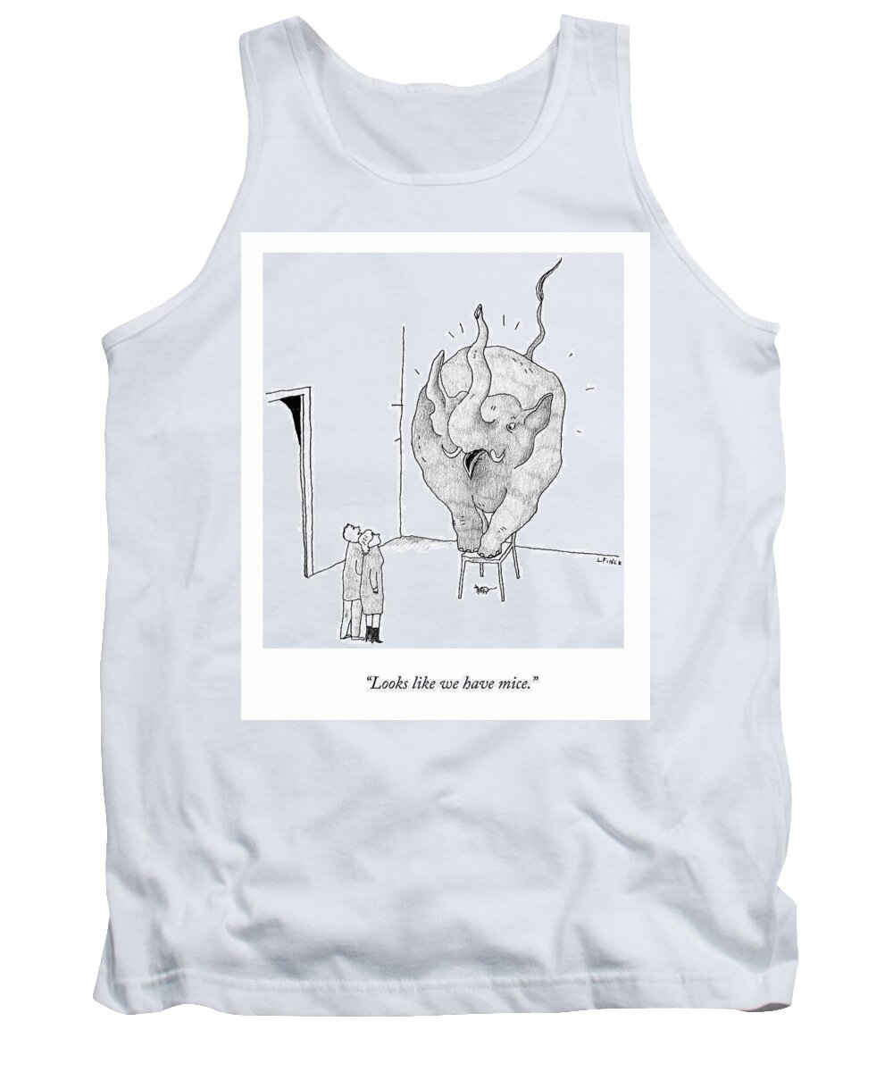 looks Like We Have Mice. Elephant Tank Top featuring the drawing Elephant in the Room by Liana Finck