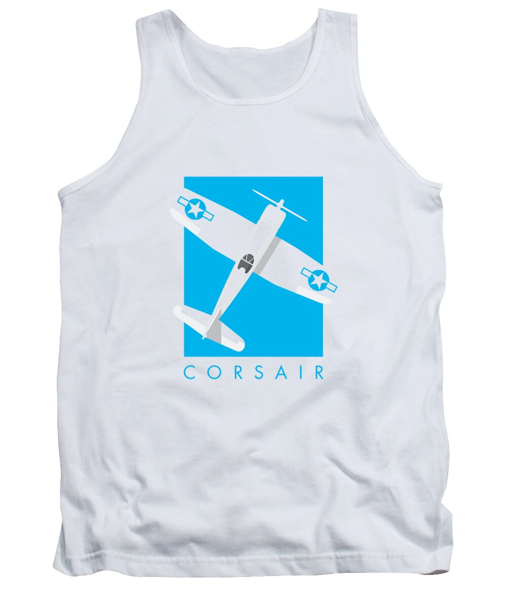 Fighter Tank Top featuring the digital art F4U Corsair Fighter Aircraft - Cyan by Organic Synthesis