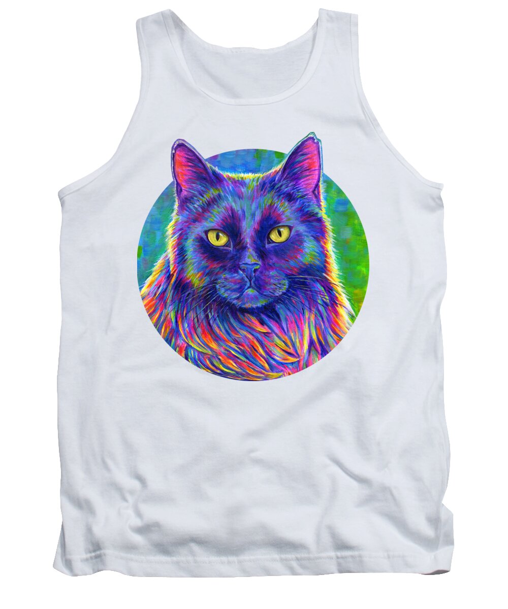 Cat Tank Top featuring the painting Psychedelic Rainbow Black Cat - Felix by Rebecca Wang