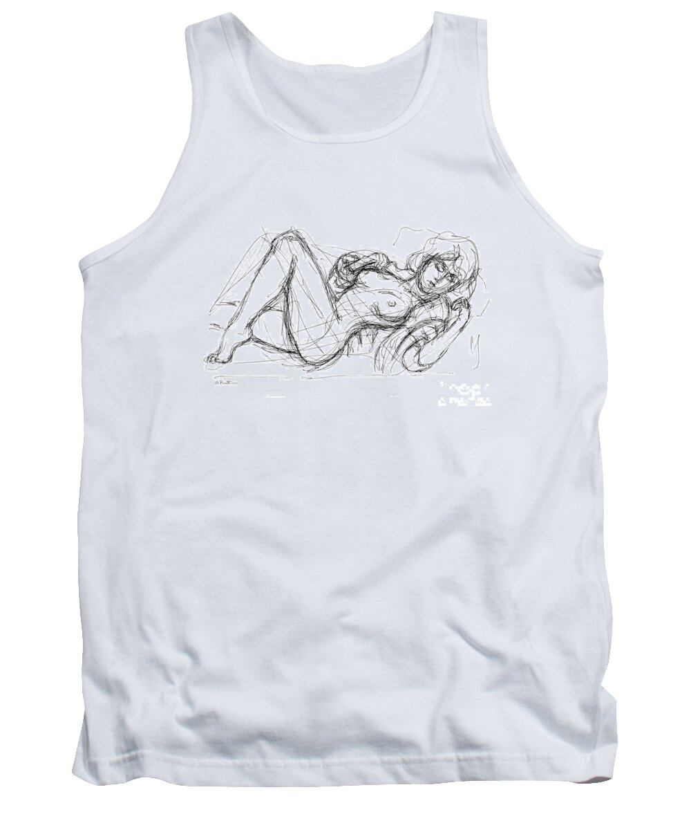 Female Erotic Drawings Tank Top featuring the drawing Female-Erotic-Sketches-7 by Gordon Punt