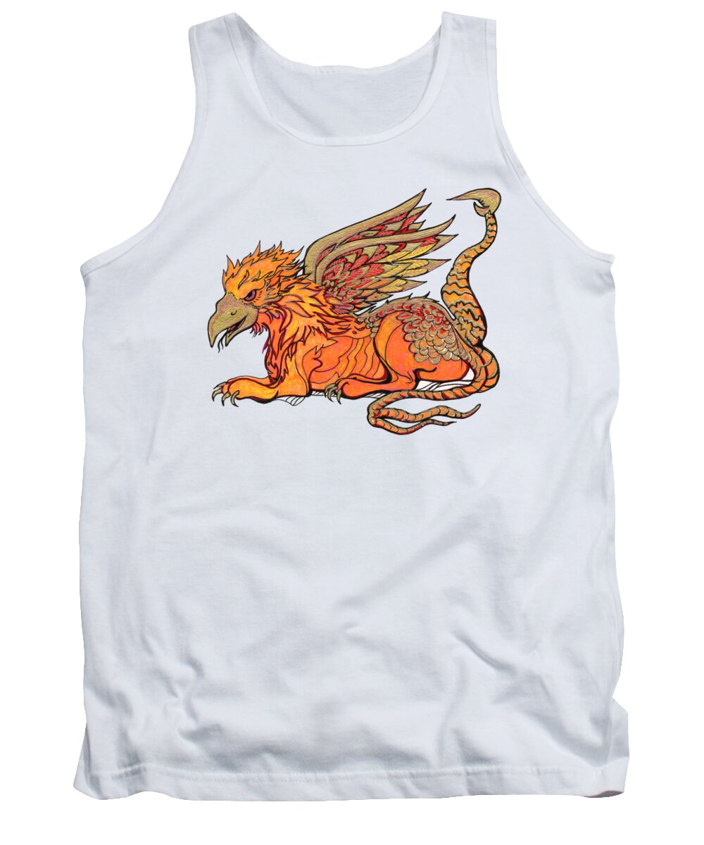 Griffon Tank Top featuring the drawing Fiery Gryphon by Katherine Nutt