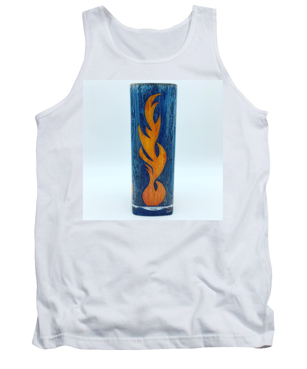Glass Tank Top featuring the glass art Flame on Blue by Christopher Schranck