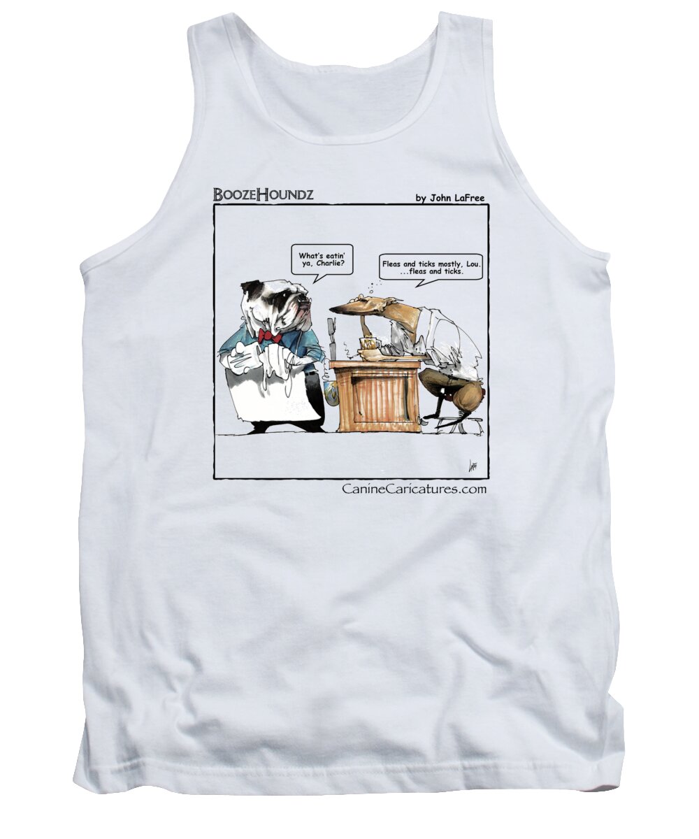 Bulldog Tank Top featuring the drawing BOOZEHOUNDZ Fleas and Ticks by Canine Caricatures By John LaFree