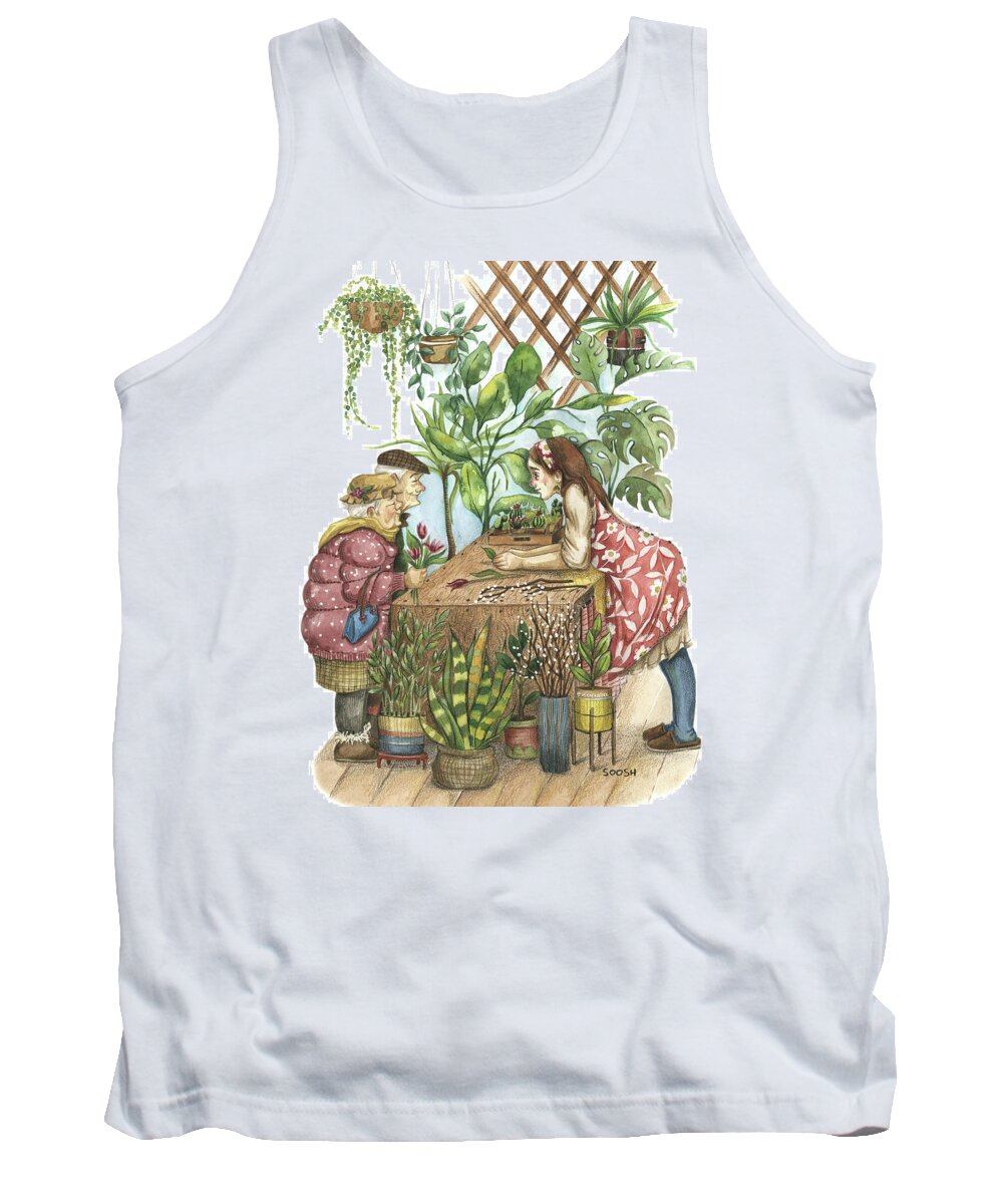 Soosh Tank Top featuring the drawing Flower-girl by Soosh