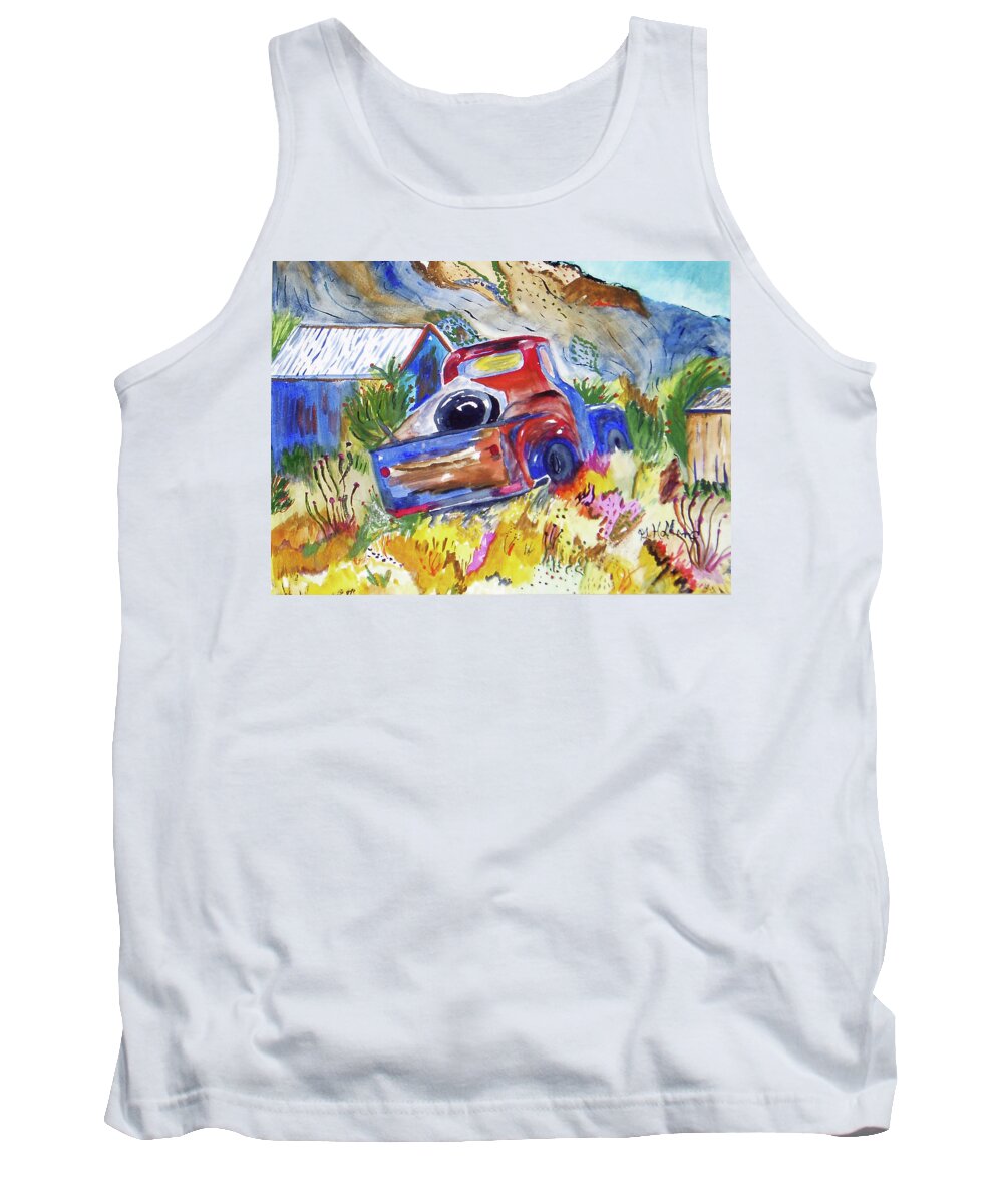 Watercolor Tank Top featuring the painting Flowers and Junk by Genevieve Holland