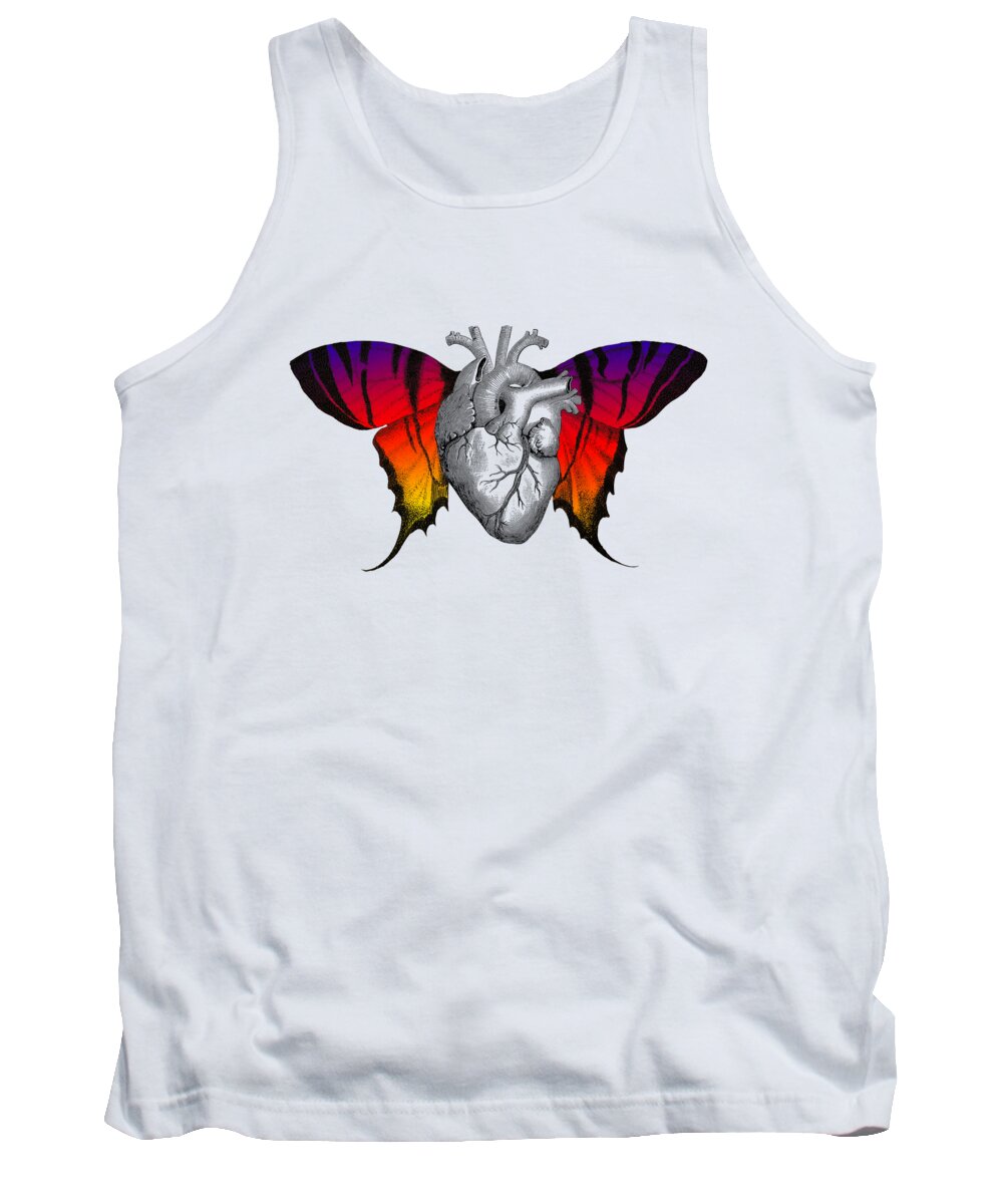 Heart Tank Top featuring the digital art Flying heart with butterfly wings by Madame Memento