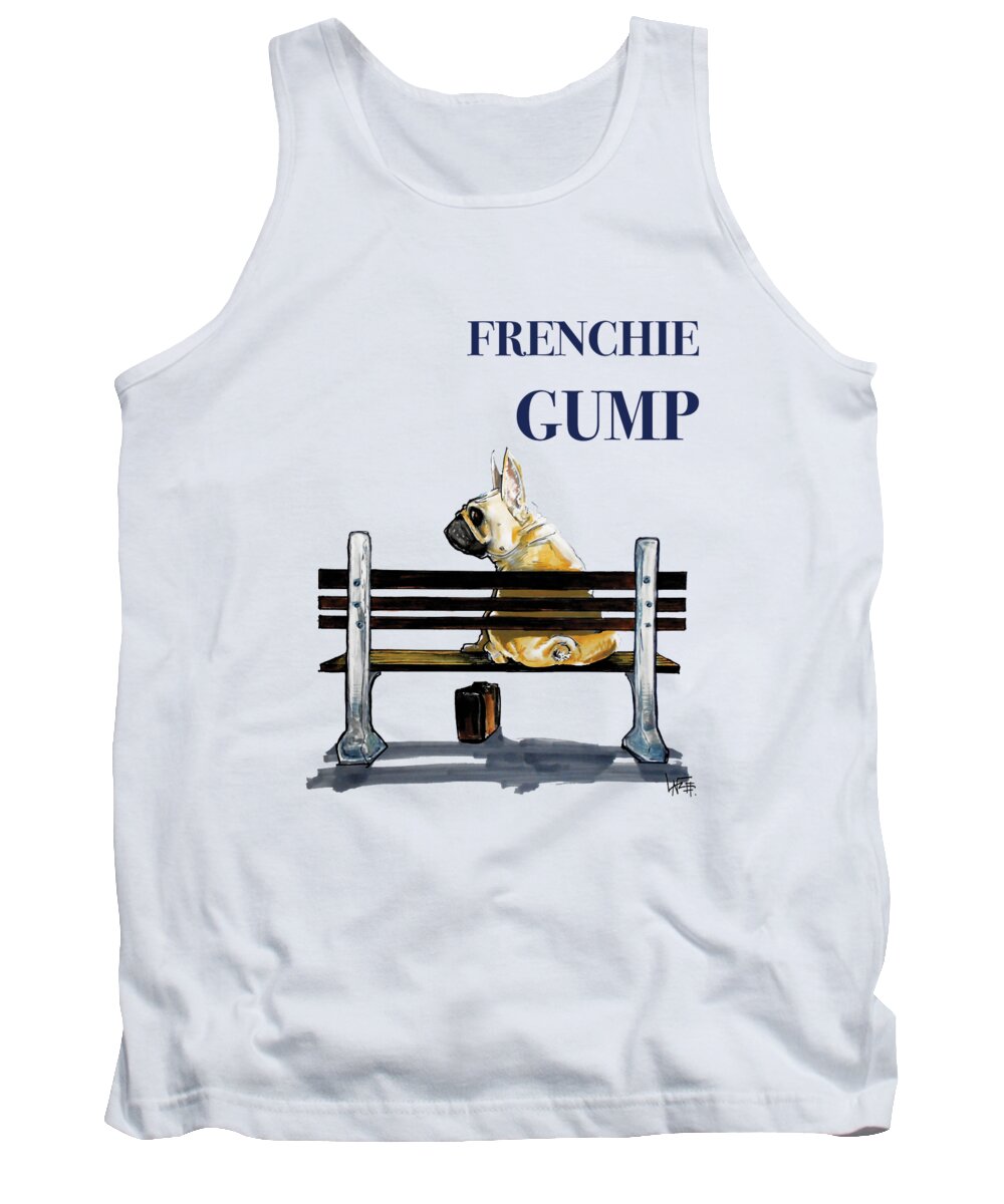 Frenchie Tank Top featuring the drawing Frenchie Gump by Canine Caricatures By John LaFree
