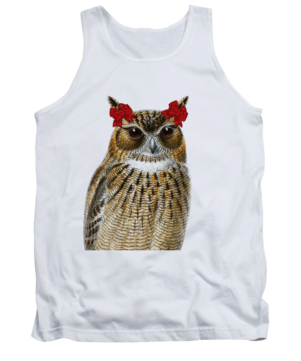 Owl Tank Top featuring the digital art Funny Owl Girl by Madame Memento