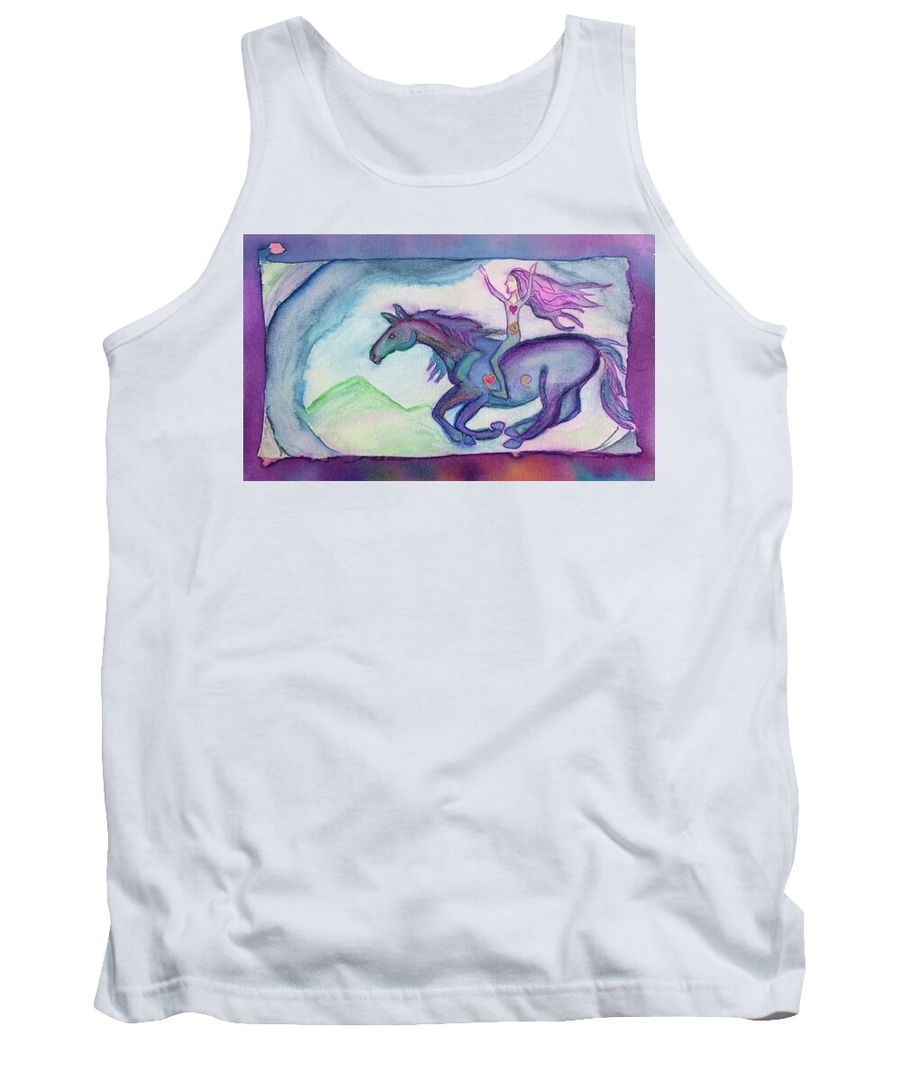Horse Tank Top featuring the painting Galloping Free As One by Sandy Rakowitz