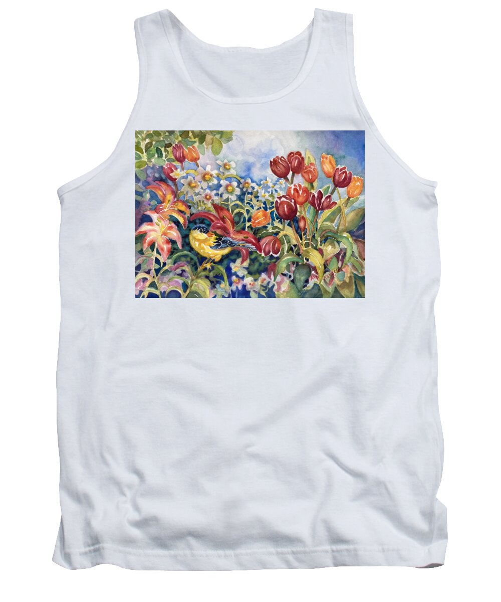 Yellow Finch Tank Top featuring the painting Garden Finch by Ann Nicholson
