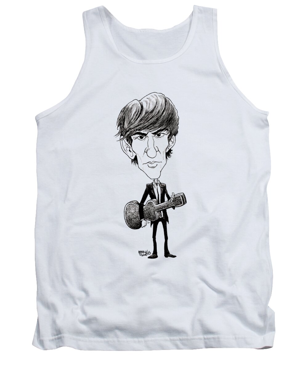 Cartoon Tank Top featuring the drawing George Harrison by Mike Scott