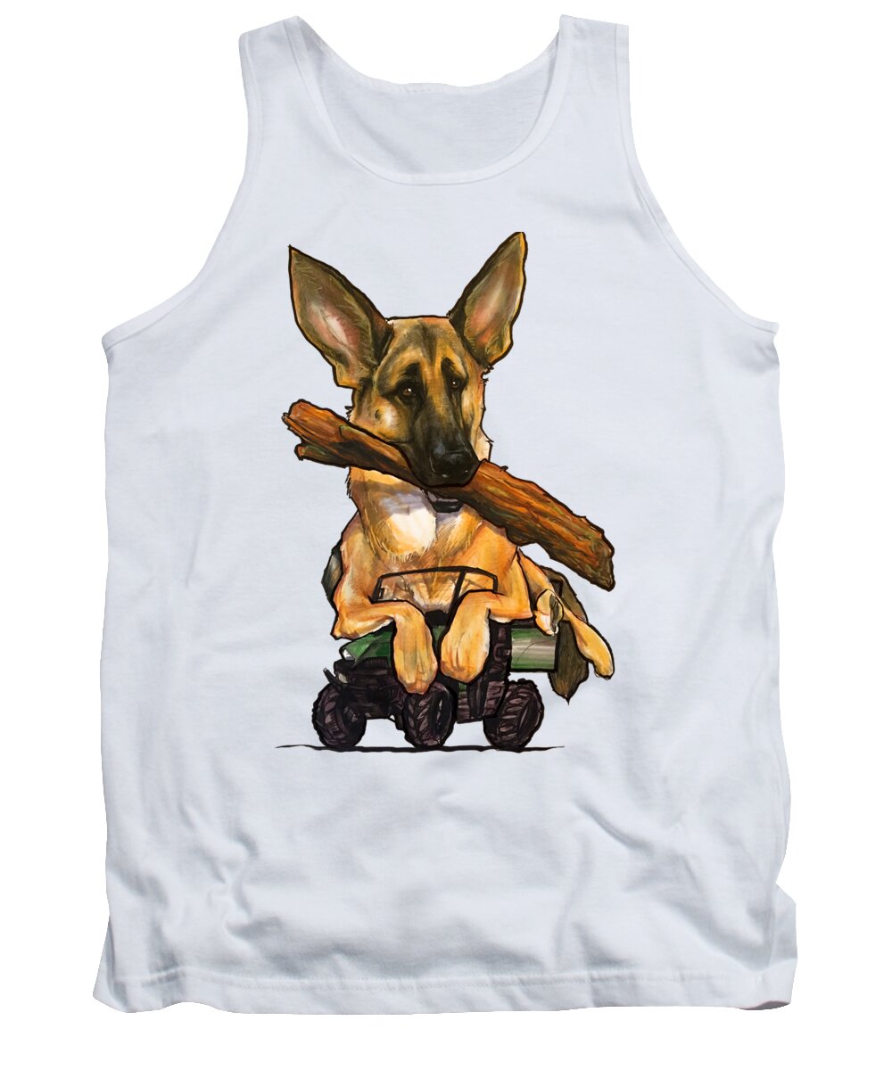Dog Tank Top featuring the drawing German Shepherd with Log by Canine Caricatures By John LaFree