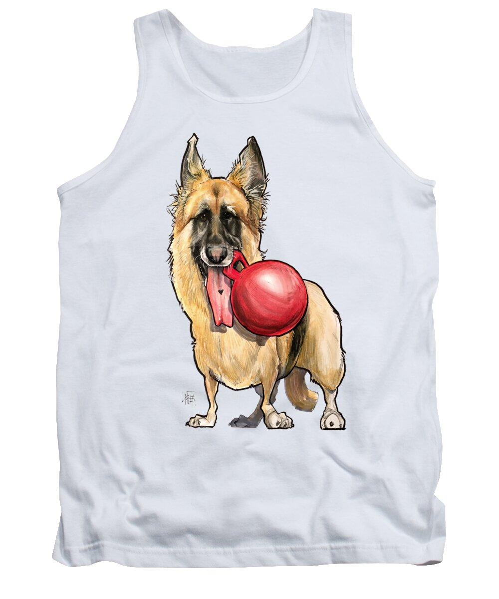 Dog Tank Top featuring the drawing German Shepherd with Toy by Canine Caricatures By John LaFree
