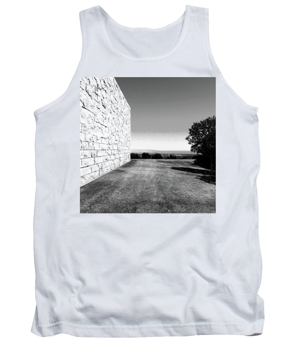 Architecture Tank Top featuring the photograph Getty Museum Stone Wall Lawn Horizon by Patrick Malon