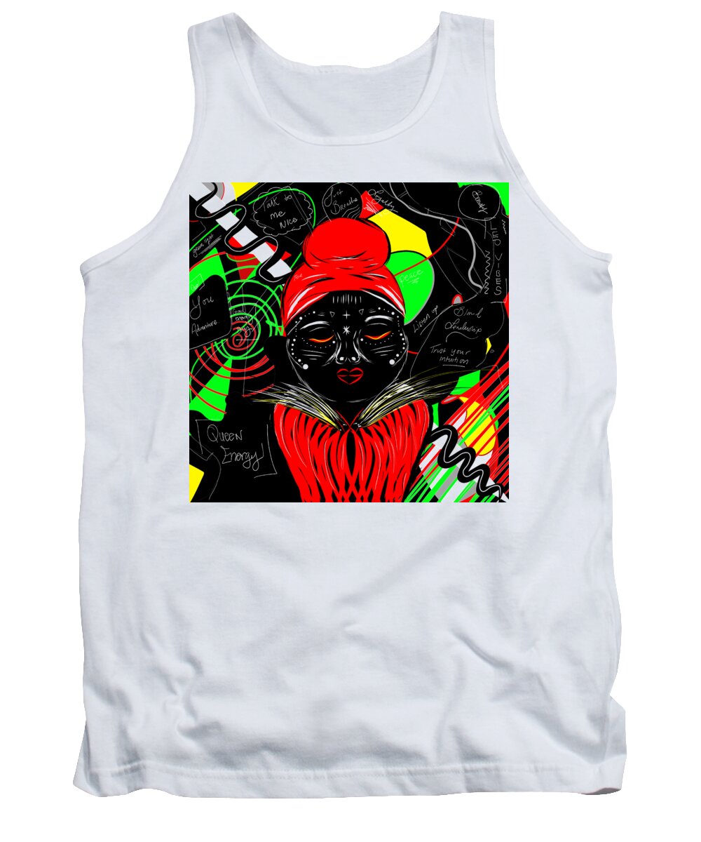 Queen Tank Top featuring the digital art Goddess Decisions by Amber Lasche