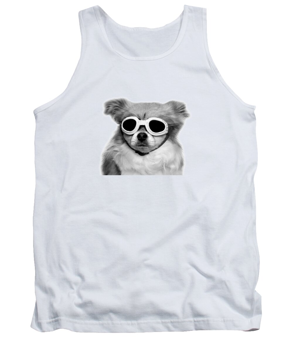 Dog Tank Top featuring the photograph Funny dog with goggles by Delphimages Photo Creations