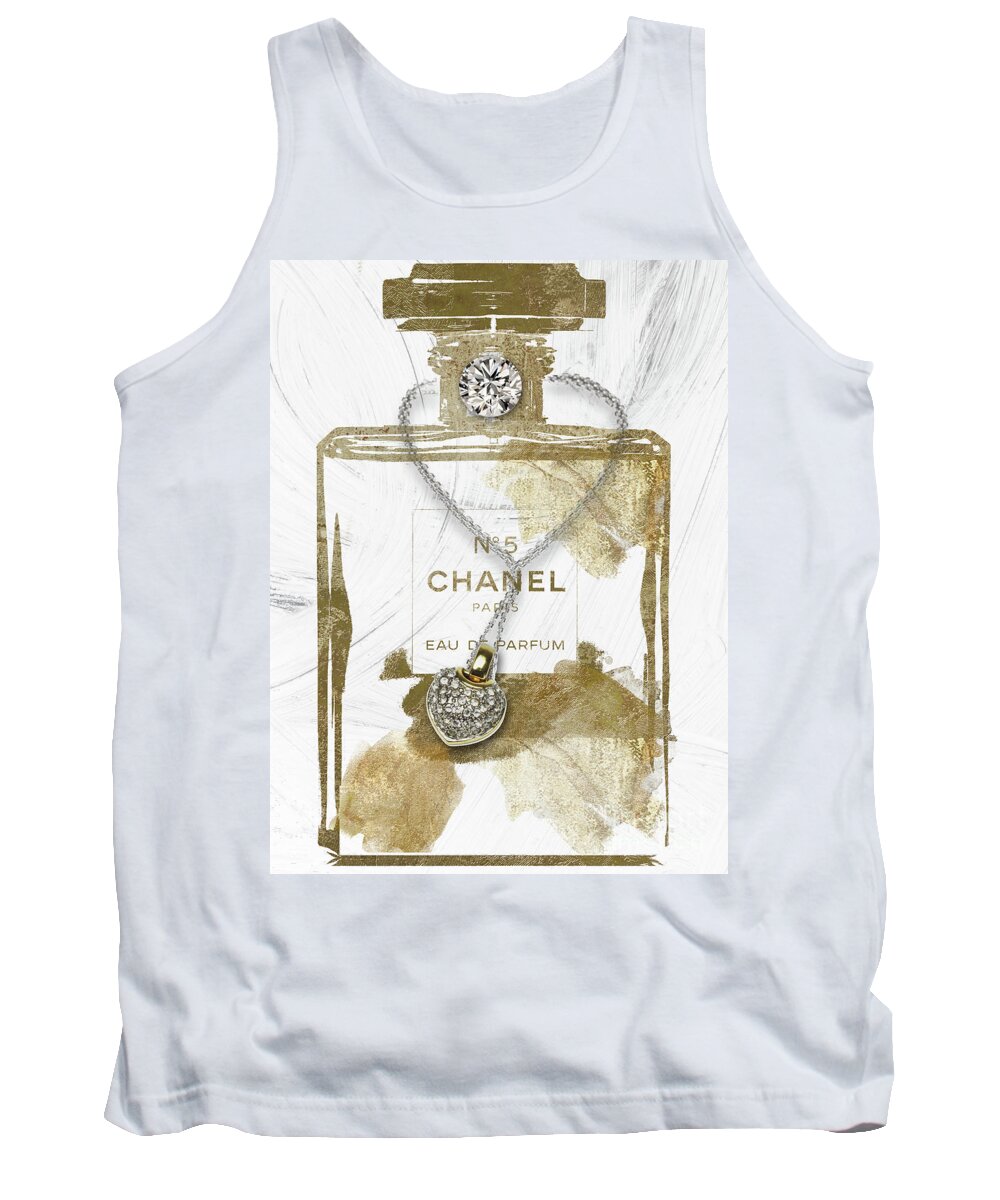Perfume Tank Top featuring the painting Gold French Parfum II by Mindy Sommers