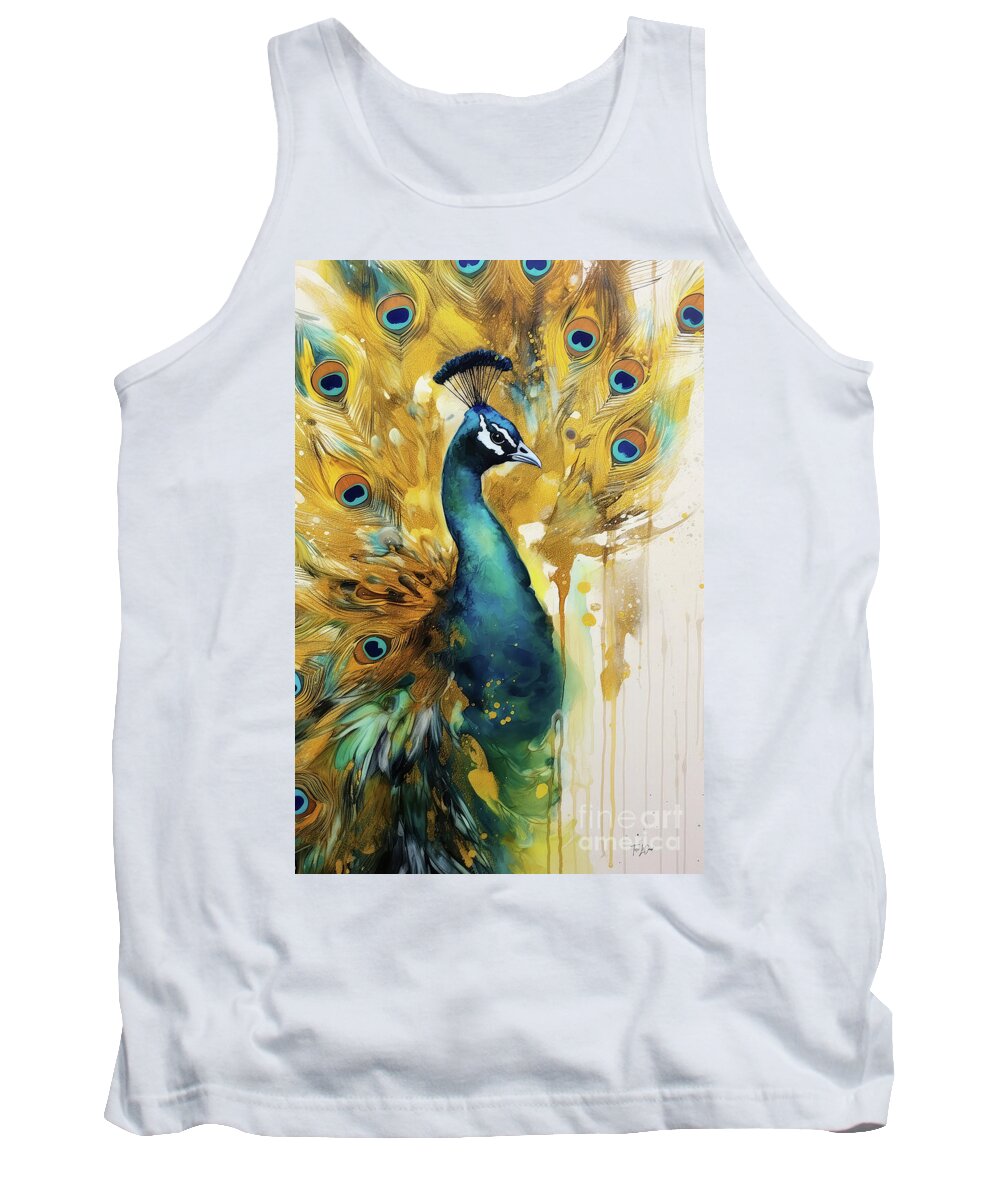 Peacock Tank Top featuring the painting Golden Peacock by Tina LeCour