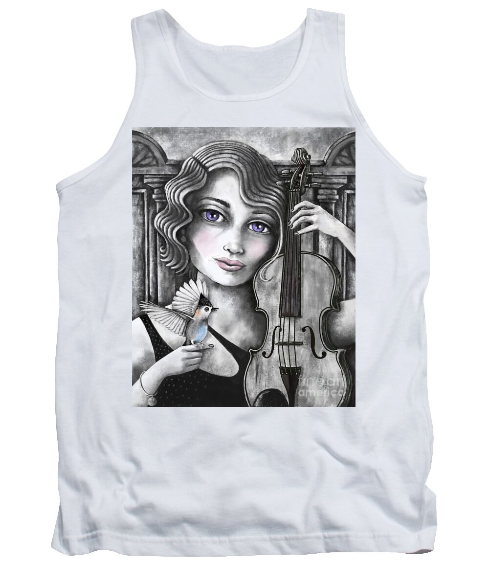 Black And White Tank Top featuring the digital art Grandmas Violin by Valerie White