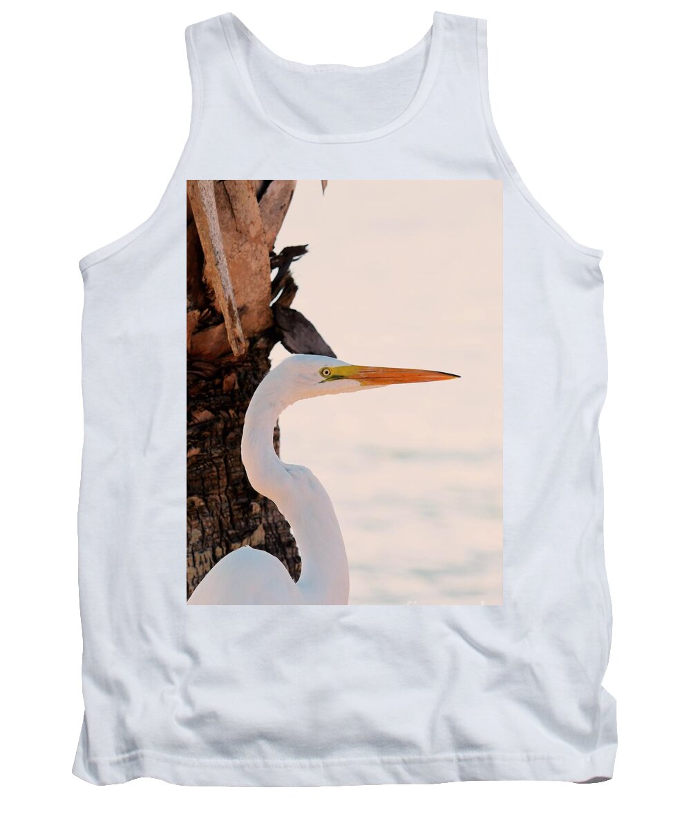 Great White Egret Tank Top featuring the photograph Great White Egret Standing by a Cabbage Palm Tree by Joanne Carey