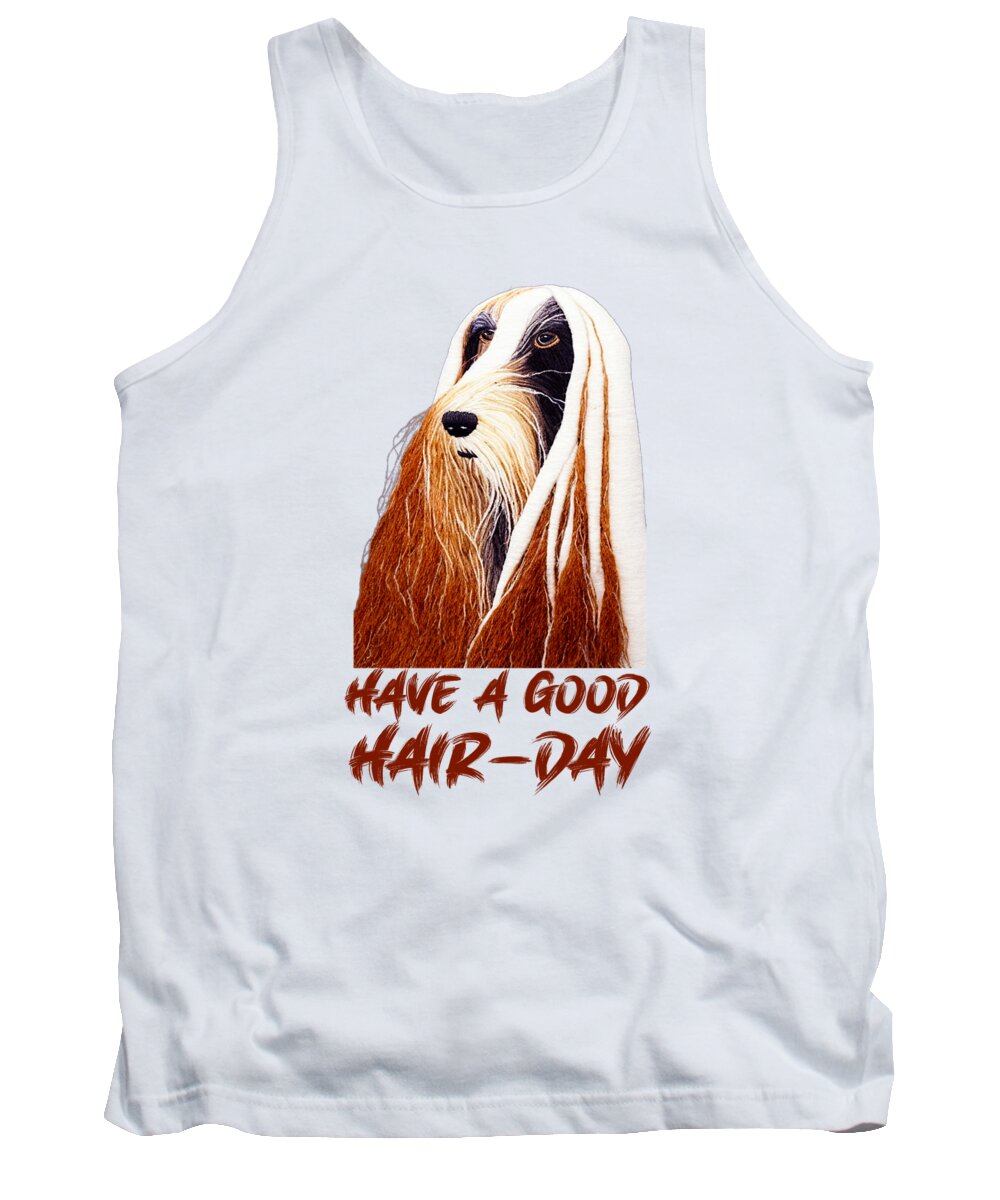 Dog Tank Top featuring the digital art Happy Hair-Day, Afghan Hound by Lena Owens - OLena Art Vibrant Palette Knife and Graphic Design