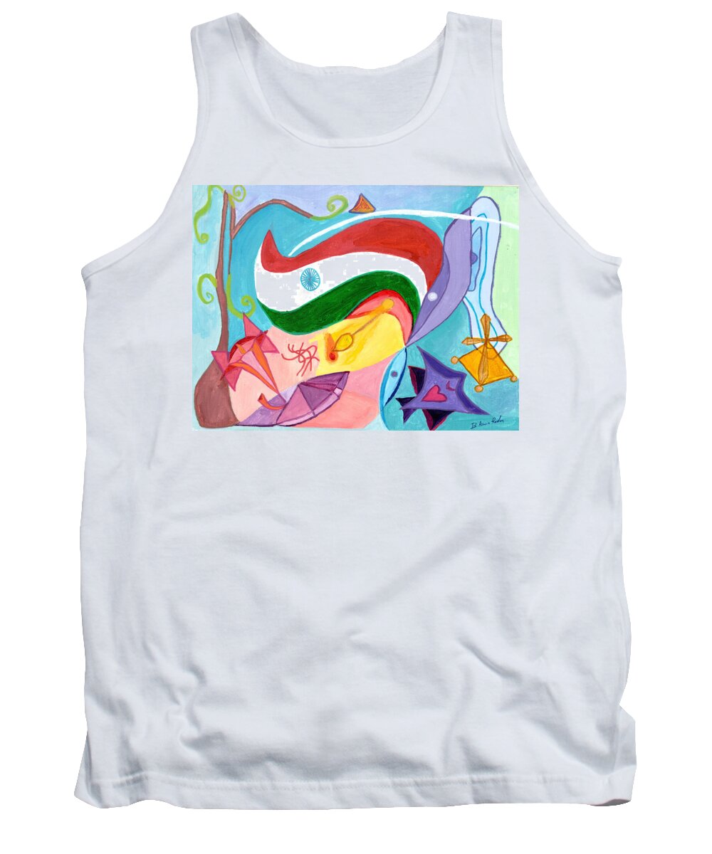 Psychic Energy Shield By Lightworkers To Protect The Immense Energy Of The Present Moment That Can Be Accessed By Them. Lightworkers Have An Activated Thirdeye That Gives Them Access To The Wealth Of The Moment. Tank Top featuring the painting Harmonious Shield by B Aswin Roshan