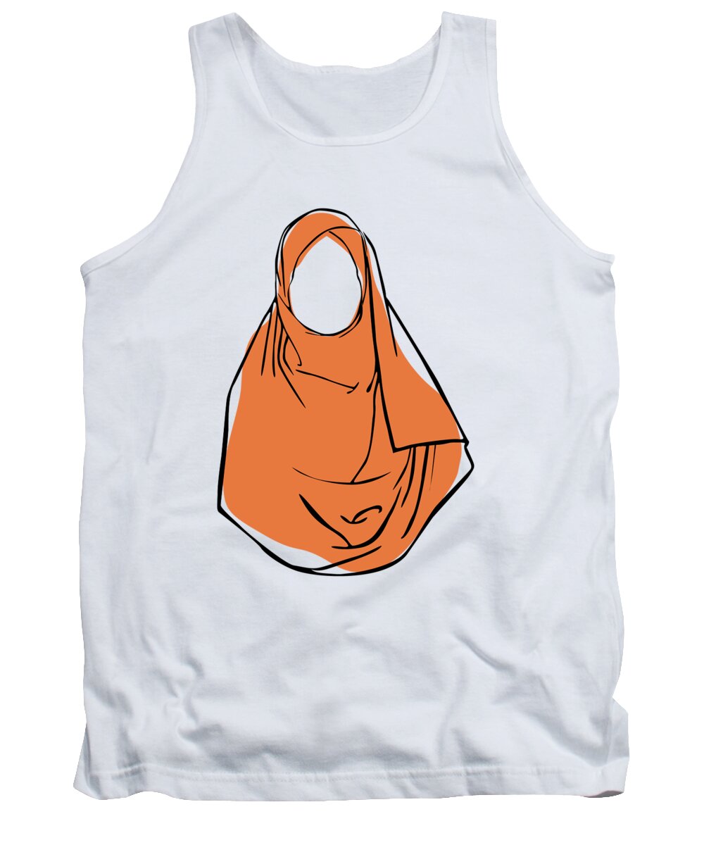 Religion Tank Top featuring the digital art Hijab Woman 03, single line art colored set by Mounir Khalfouf