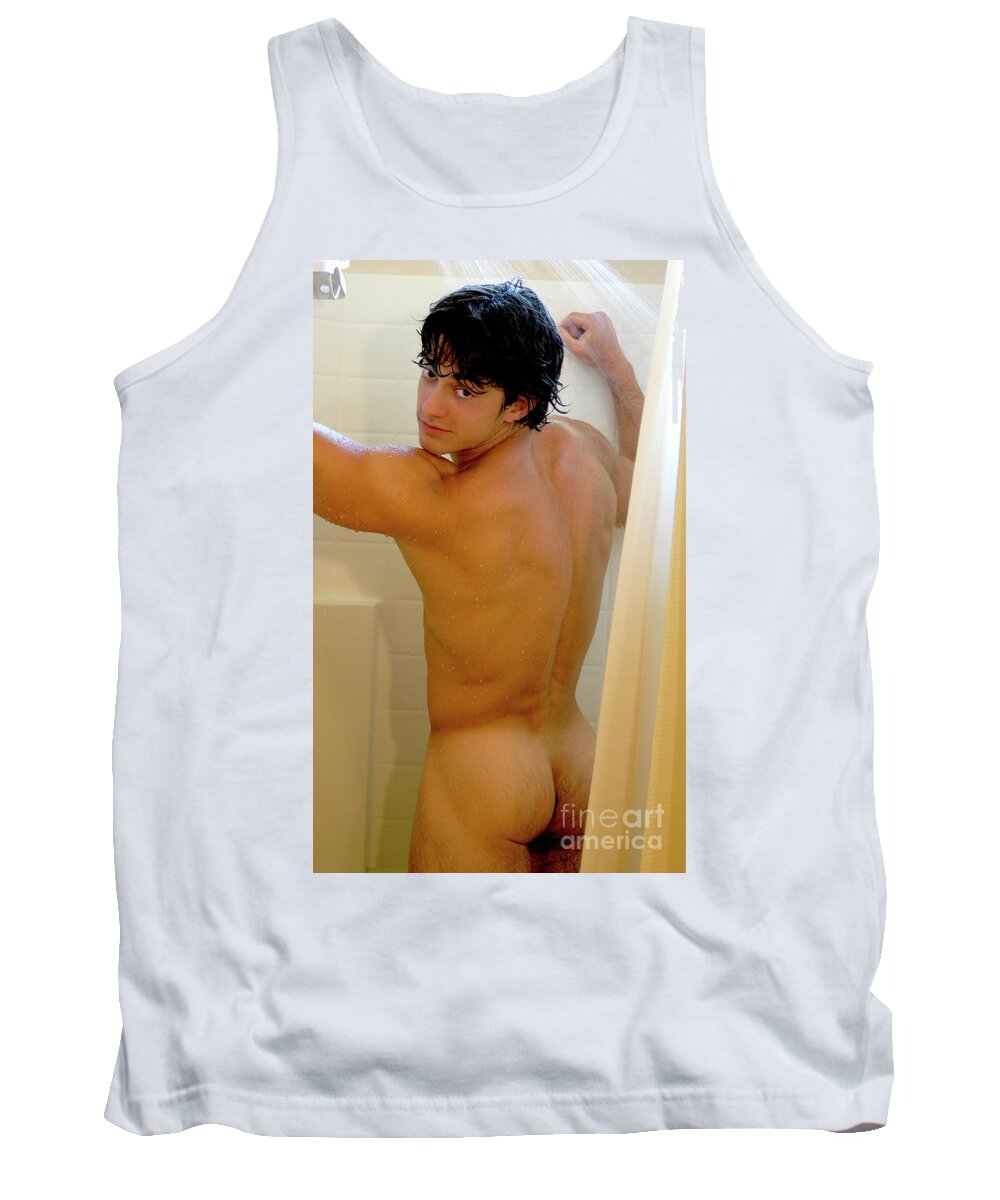 Nude Tank Top featuring the photograph Hot naked man in the shower by Gunther Allen